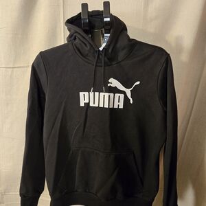 Puma Hoodie Pullover Black Men's Large Logo Fleece Sweatshirt